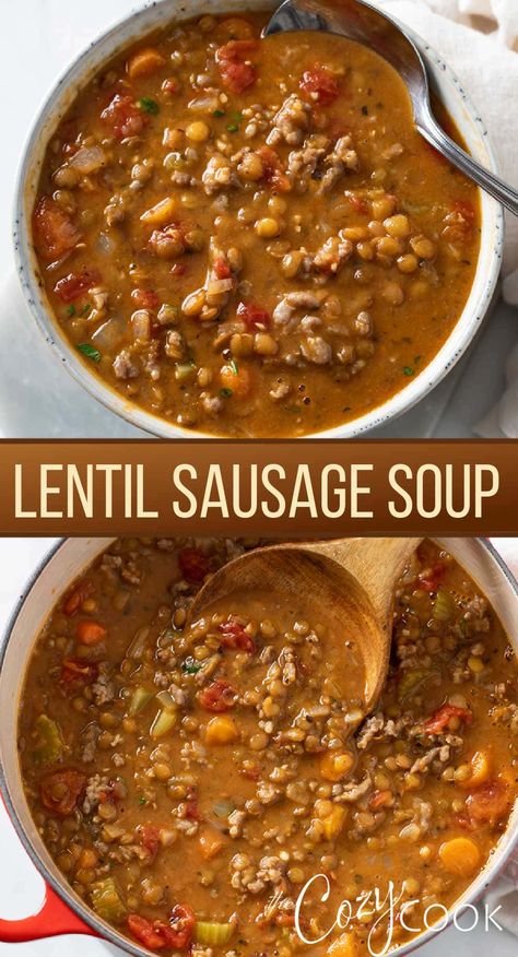 Lentil Sausage, Lentils And Sausage, Lentil Sausage Soup, Sausage Soup Recipes, Chopped Kale, Lentil Dishes, Homemade Soup Recipe, Lentil Soup Recipes, Bean Soup Recipes