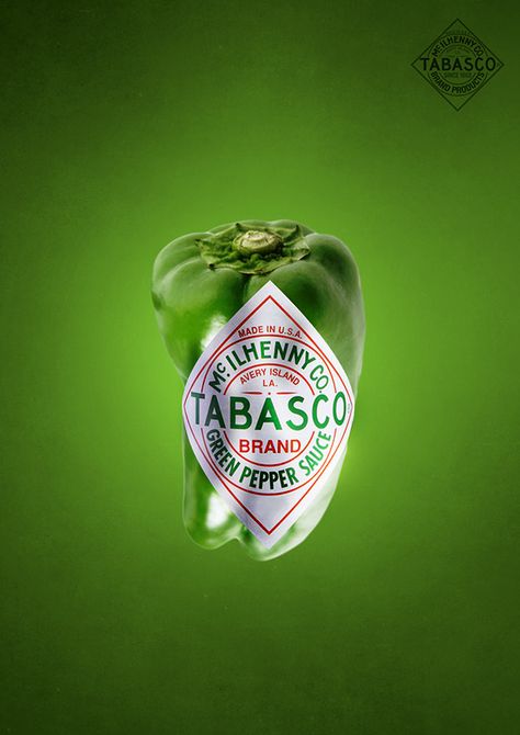 Tabasco  - Gradient brengt aandacht naar het midden - Kleuren komen overeen met object - Gecentreerd  - Duidelijk font Tabasco Advertising, Tabasco Peppers, Green Pepper Sauce, Learn Marketing, Clever Advertising, 광고 디자인, Tabasco Sauce, Ad Of The World, Publicidad Creativa