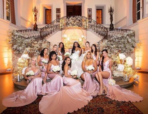 Pink And Silver Bridesmaid Dresses, Silver Pink Bridesmaid Dresses, Blush Bridesmaid Dresses Black Women, Black Woman Bridesmaid Dresses, Pink Bridesmaid Dresses Black Women, Peach Bridesmaid Dresses Black Women, Pink Wedding Theme Black People, Pink Champagne Wedding, Pink Bridal Party