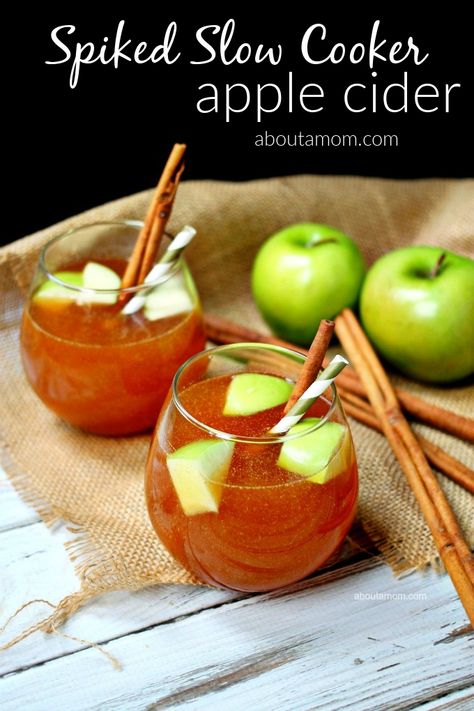 Perfect for holiday entertaining, this spiked slow cooker apple cider is incredibly simple to make and will fill your house with the most delicious scents. Spiked Cider is a fantastic adult beverage for the holidays! Spiked Crockpot Apple Cider, Spiked Cider Crockpot, Spiked Cider Recipes Crock Pot, Spike Cider Recipe, Spike Apple Cider Crockpot, Crockpot Drinks With Alcohol, Crockpot Alcoholic Drinks Fall, Crockpot Alcoholic Drinks, Spiked Apple Cider Crockpot