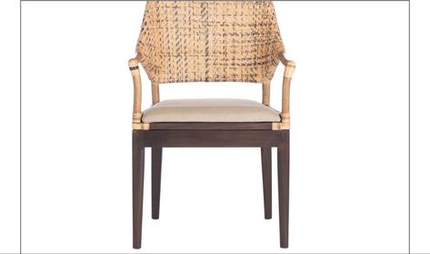 By Interiors by Jacquin Tropical Accent Chair, Tropical Dining Chairs, Artistic Sketches, Brown Armchair, Brown Cushion, Contemporary Accent Chair, Rattan Weave, Small Accent Chairs, Brown Cushions