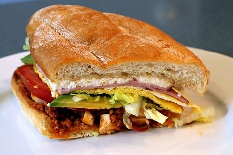 Mexican Torta Mexican Sandwiches, Mexican Torta, Mexican Sandwich, Recipe For 1, How To Cut Avocado, Lunch Table, Denver City, Food Mexican, Cheat Meal