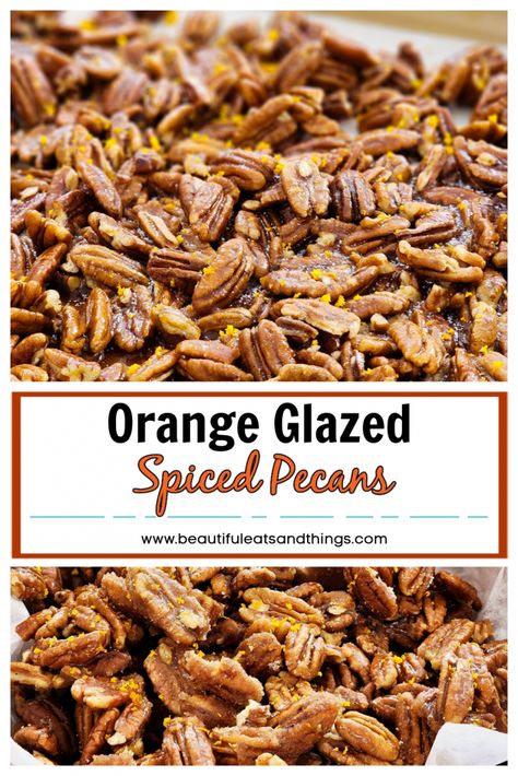 Orange Candied Pecans, Orange Pecans, Orange Glazed Pecans, Honey Glazed Pecans, Glazed Nuts, Flavored Pecans, Pumpkin Spice Pecans, Glazed Pecans, Trail Mix Recipes