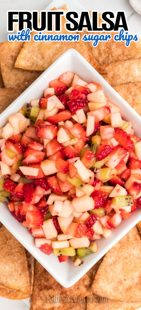 Cinnamon Chips And Fruit Salsa, Strawberry Salsa With Cinnamon Chips, Fruit Salsa And Cinnamon Chips, Cinnamon Sugar Chips, Cinnamon Chip Recipes, Apple Salsa, Fruit Salsa Recipe, Chip Dip Recipes, Beach Snacks