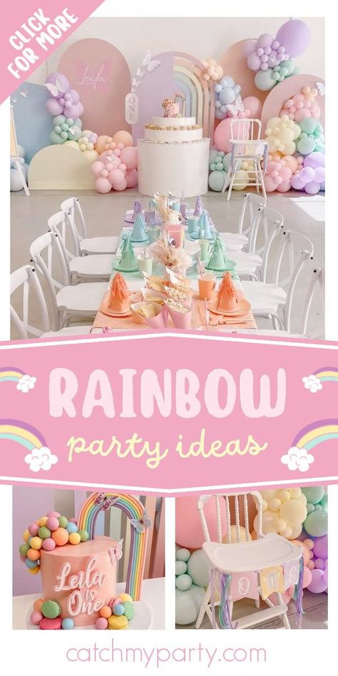 Pastel Birthday Table Setting, Pastel Rainbow Party Favors, Rainbow Tea Party Birthday, Pastel Rainbow Party Theme, Pastel Rainbow Table Decorations, Rainbow Fairy Birthday Party, Pastel Bday Decor, Pastel Rainbow Birthday Theme, Rainbows And Butterflies Party