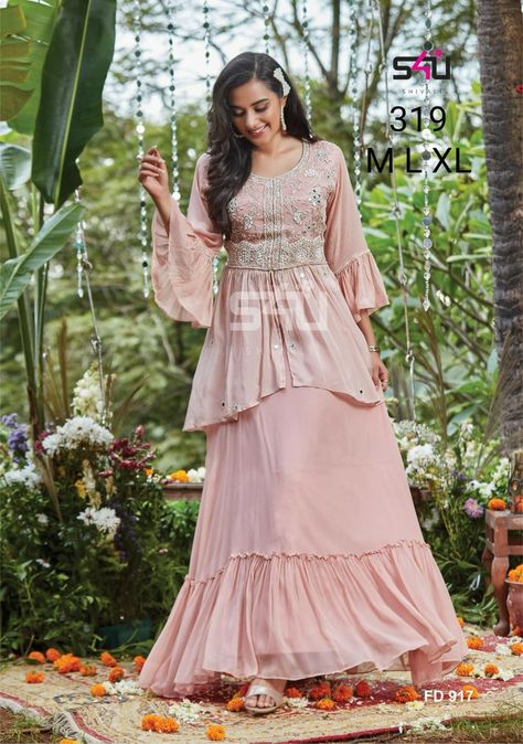 Saree For Birthday, Dress From Saree, Western Gowns, Indo Western Gown, Cotton Lehenga, Fancy Fabric, Long Gown Design, Simple Frocks, Wholesale Catalog