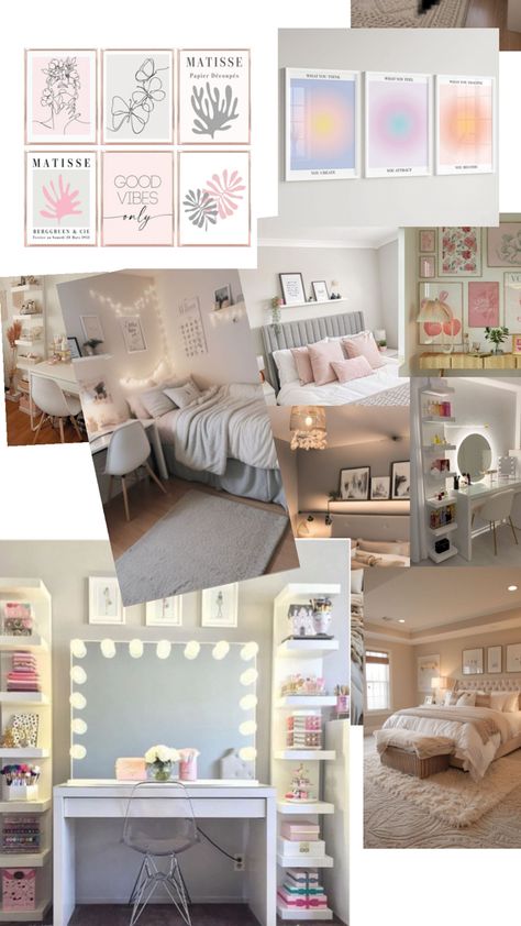 Teen girl bedroom ideas (bed,desk,vanity) Teen Girls Room Decorating Ideas, Girl Modern Bedroom, Pre Teen Girls Room, Bedroom Ideas Bed, Preteen Bedroom, Teen Girl Bedroom Ideas, Girls Bedroom Grey, Small Teen Bedroom, Teen Bedroom Makeover