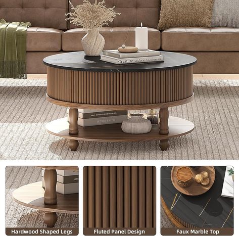 Amazon.com: JOINICE,Round Coffee Table with Lifting Top,Mid Century Modern Coffee Table with Storage,Wood Circle Coffee Table for Living Room,31.5" 2-Tier Small Center Table (Black + Walnut) : Home & Kitchen Round Wood Coffee Table Mid Century, Walnut Coffee Table Round Set, Walnut Coffee Table Round Set Cane, Round Coffee Table Under $100, Rattan Circle Coffee Table, Denmark House, Circle Coffee Tables, Mid Century Modern Coffee Table, Lift Top Coffee Table