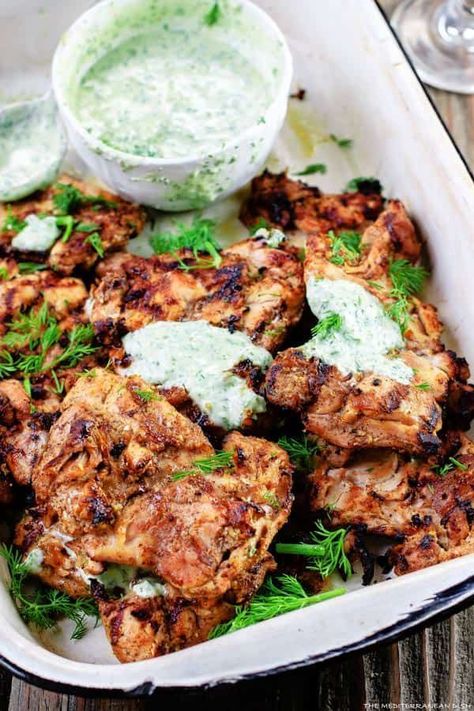 Mediterranean Sides, Grilled Ideas, Recipe With Dill, Desserts Cinnamon, Greek Chicken Recipe, Perfect Grilled Chicken, Valentines Recipes, Mediterranean Grilled Chicken, Greek Yogurt Sauce