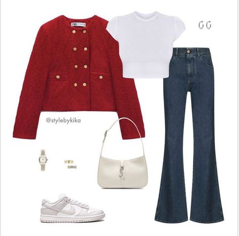 Outfit Classy, Everyday Fashion Outfits, Classy Work Outfits, Stylish Work Outfits, Modest Fashion Outfits, Looks Chic, Red Outfit, Kpop Fashion Outfits, 가을 패션