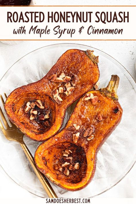 Roasted Honey Nut Squash, Honeynut Squash Recipes, Honey Nut Squash, Roasted Honeynut Squash, Healthy Squash Recipes, Hot Honey Recipe, Honeynut Squash, Baked Squash, Vegan Roast