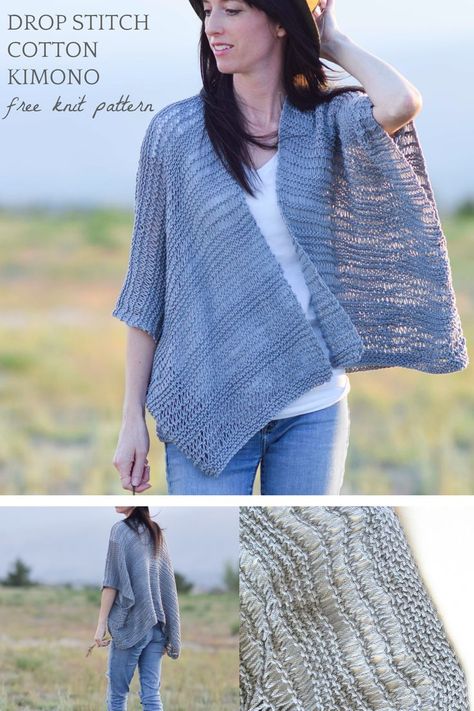 This super easy knitting pattern makes a gorgeous kimono, perfect for summer time! Free pattern as well as photos to show you how to assemble.  Such a fun cardigan to make even for beginners. #diy #knittingpattern via @MamaInAStitch Kimono Knitting Pattern, Easy Knitting Stitches, Kimono Pattern Free, Barcelona Summer, Summer Knitting Patterns, Crochet Kimono, Drop Stitch, Knitting Patterns Free Sweater, Knit Cardigan Pattern