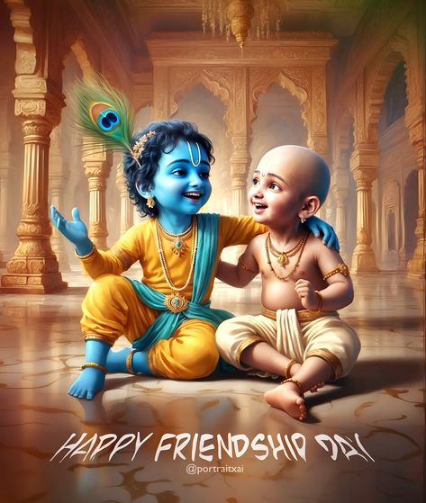 Happy Friendship day 🥰❤️ “Eternal Bonds: The Friendship of Krishna and Sudama” In the ancient city of Dwaraka, Lord Krishna ruled as a mighty king, surrounded by golden palaces and lush gardens. His childhood friend, Sudama, lived a humble life in a poor village. Despite their vastly different circumstances, their bond remained strong, forged during their time at Sage Sandipani’s ashram. Years passed, and Sudama, struggling with poverty, was urged by his wife to seek Krishna’s help. Hesitan... Krishna Sudama Friendship Images, Sudama And Krishna, Krishna Friend, Krishna And Sudama, Poor Village, Krishna Sudama, Friendship Images, Shri Radhe, Friendship Video