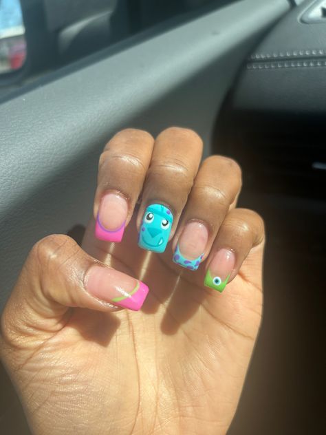 Boo Monsters Inc Nails, Sully Nails Monsters Inc, Mike Wazowski Nails, Monsters Inc Nail Art, Sully Nails, Monster Inc Nails, Sully And Boo, Disneyland Nails, Monster Nails