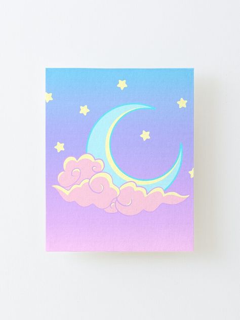 Millions of unique designs by independent artists. Find your thing. Wall Hanging Canvas Painting, Simple Unique Drawings, Kawaii Painting Ideas, Kawaii Paintings On Canvas, Painting Ideas Unique, Unique Painting Ideas, Kawaii Painting, Kawaii Moon, Moon Canvas