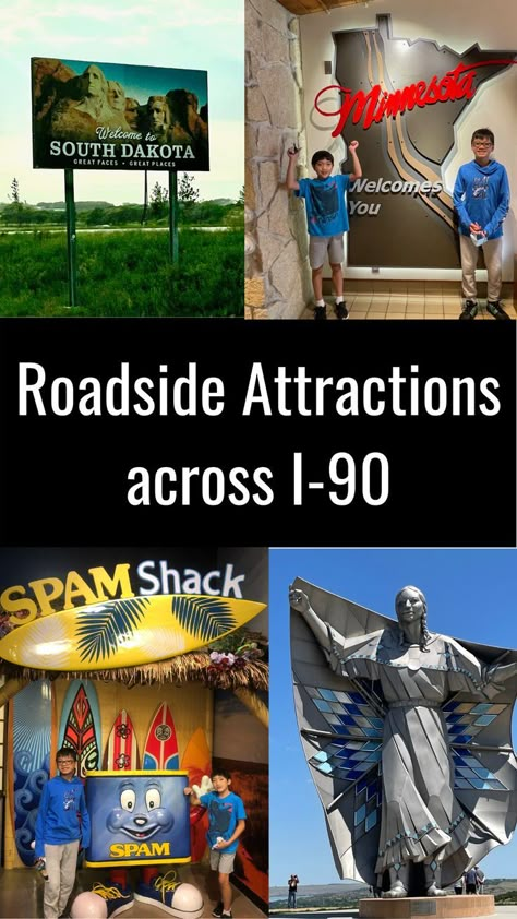 The roadside attractions of I-90 across South Dakota and Minnesota might be one of the best stretches in the U.S. to catch some fun, historical, and interesting sites to break up your trip. #roadtrip #I90 #roadsideattractions South Dakota Road Trip, South Dakota Vacation, South Dakota Travel, Yellowstone Trip, Road Trip Map, Road Trip Planner, Spring Break Trips, Cross Country Road Trip, Mt Rushmore