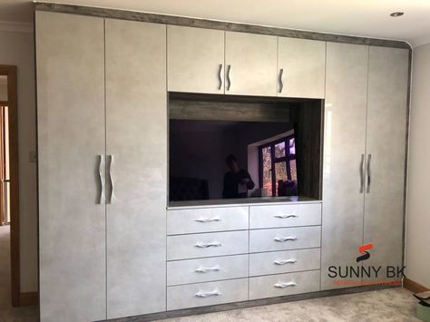 Bedrooms Wardrobes with TV unit  by Sunny Bedrooms and Kitchens limited Wardrobe With Tv Unit, Bedrooms Wardrobes, Bedroom Cupboards, Desain Pantry, Closet Design Layout, Modern Cupboard Design, Wardrobe Door Designs, Fitted Bedrooms, Bedroom Cupboard Designs