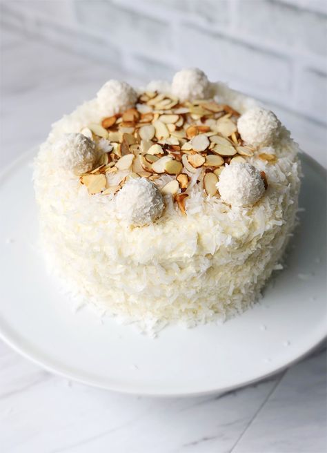 Coconut Cake Raffaello | Pastry Madness Coconut Sponge Cake, 7 Inch Cake, Sour Cream Frosting, Whipped Chocolate Ganache, Coconut Filling, Cake Leveler, Chocolate Ganache Filling, Canned Butter, Chocolate Sponge Cake