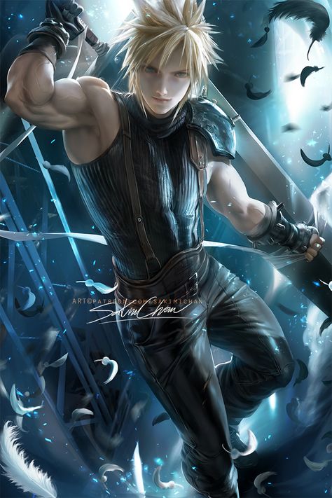 Sakimichan Art, Badass Pictures, Final Fantasy Cloud, Final Fantasy Vii Remake, Drawing Wallpaper, Final Fantasy Art, Cloud Wallpaper, Male Character, Cloud Strife