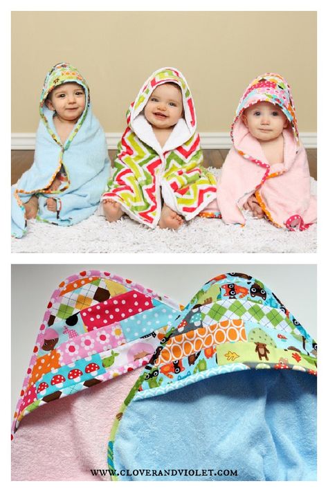 Scrappy Happy Hooded Towels Free Sewing Pattern New Mom Sewing Projects, Baby Girl Diy Gifts, Baby Ideas Diy, Baby Items To Sew, Easy Baby Sewing Projects, Nursery Sewing, Baby Clothes Patterns Sewing, Tag Blanket, Baby Bibs Patterns