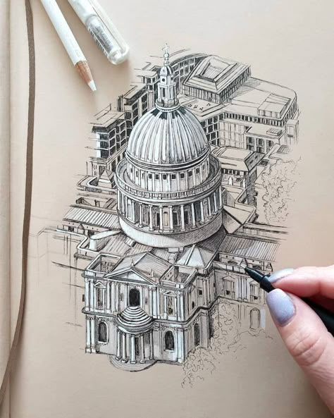 The Incredible Architectural Drawings of Self-Taught Artist Demi Lang Sketchbook Architecture, Architecture Drawing Presentation, Architecture Drawing Sketchbooks, Architecture Drawing Plan, Building Sketch, Interior Architecture Drawing, Architecture Sketches, Building Drawing, Architecture Sketchbook