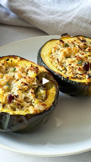 961 reactions · 375 shares | TURKEY STUFFED ACORN SQUASH, a delicious & nutrient-rich fall dinner recipe! The filling comes together in a skillet while the acorn squash roasts in the oven. I hope y’all enjoy this easy recipe! 😊🧡 

Full recipe below👇🏼 or comment RECIPE and I’ll send you the link! 🔗 

INGREDIENTS:
• 3 small acorn squash or 2 large
• 1 Tbsp extra virgin olive oil
• 1 lb lean ground turkey
• ½ a yellow onion
• 2 stalks celery
• 1 small apple,  or ½ a large apple
• 3 cloves garlic, minced
• 1 tsp fresh rosemary, chopped
• 1 Tbsp fresh thyme, chopped
• ½ c chicken broth
• ¼ c dried cranberries or chopped dates
• ½ c shredded mozzarella or parmesan cheese
• ½ tsp salt
• ¼ tsp black pepper

HOW TO MAKE IT:
• Preheat oven to 400℉ (200°C) Line a baking sheet with parchment pape Turkey Stuffed Acorn Squash, Stuffed Acorn Squash Vegetarian, Acorn Squash Roasted, Ground Turkey Sausage, Chopped Dates, Stuffed Acorn Squash, Acorn Squash Recipes, Fall Dinner Recipes, Vegan Healthy