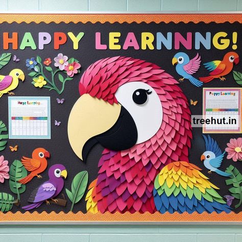 Paradise Bulletin Board Ideas, Drawing Ideas For School Projects, Preschool Board Ideas, Softboard Decoration Ideas For School, Creative Charts For Classroom Ideas, Creative Display Boards For School, Tropical Bulletin Board, Board Decoration Ideas School, 3d Bulletin Boards