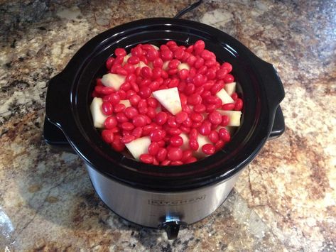 Red Hot Applesauce Crock Pot, Crockpot Applesauce With Red Hots, Apple Sauce With Red Hots, Red Hots Applesauce Recipe, Red Hot Applesauce, Crockpot Applesauce Recipe, Slow Cooker Applesauce, Crockpot Applesauce, Small Slow Cooker