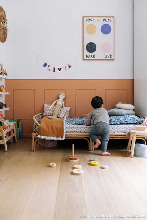 Children’s Room, Terracotta Baby Room, Orange Room Ideas, Orange Kids Bedroom, Japandi Kids Room, Orange Playroom, Orange Kids Room, Kids Room Colors, Orange Boys Rooms