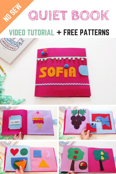 DIY No Sew QUIET BOOK - Video Tutorial + FREE Patterns | Owlipop No Sew Quiet Book, Sew Quiet Book, Princess Quiet Book, Quiet Book Tutorial, Diy Busy Books, Book Video, Quiet Book Templates, Diy Quiet Books, Baby Quiet Book