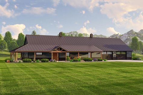 2400 Square Foot One-story Barndominium-style Home Plan - 135177GRA | Architectural Designs - House Plans Barndominium House, Barn Plan, Barndominium Plans, Barn Style House Plans, Ranch Style House Plans, Metal Barn, Barndominium Floor Plans, Country Style House Plans, Craftsman Style House Plans