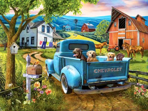 A 352 pieces jigsaw puzzle from Jigidi Old Farm Truck, Sunsout Puzzles, 300 Pieces Jigsaw Puzzle, Tom Wood, 300 Piece Puzzles, Joy Ride, Shape Puzzles, Indoor Toys, Vintage Truck