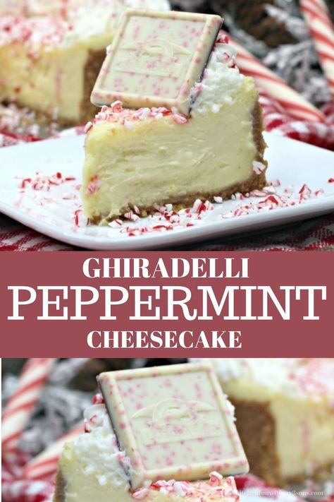 Peppermint is a great flavor to use to make candies, cakes and more. This flavor adds a fresh taste and flavor to any recipe. And, this Peppermint Cheesecake Recipe is an amazing minty, moist, and melt in your mouth dessert. Christmas Dessert Recipes Cake, Andes Mint Cheesecake, Ghiradelli Chocolate, Mint Cheesecake, Peppermint Recipes, Cheesecake Mix, Peppermint Cheesecake, Delicious Christmas Desserts, Christmas Peppermint