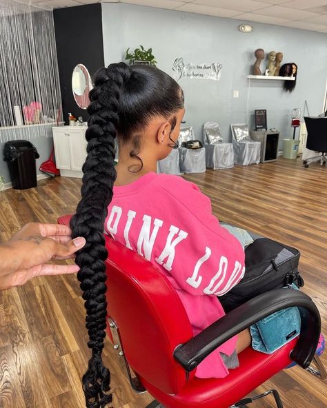 Long Thick Braided Ponytail, Extended Hair Hairstyle Ideas, One Goddess Braid Ponytail, Braided Extended Ponytail, Braided Ponytail Hairstyles High, Long Braid For Black Women Ponytail, Braided Ponytail Hairstyles Birthday, Extended Ponytail Braid, Braided Pointy Tail