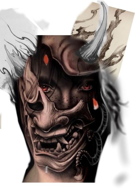 Hannya Geisha Tattoo, Female Samurai Tattoo Geishas, Geisha Hannya Tattoo, Samauri Tattoos, Geisha Mask Tattoo, Samurai Mask Tattoo Design, Samurai Face Tattoo, Geisha Warrior Tattoo, Japanese Hannya Mask Tattoo Design