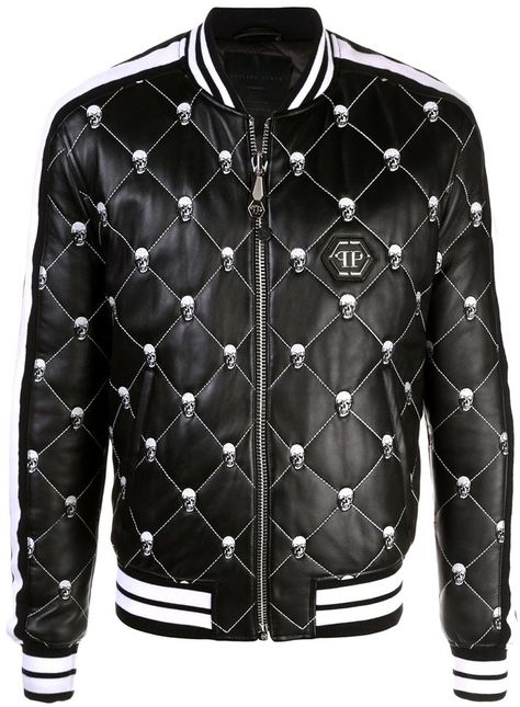 Skull quilted leather bomber jacket Philip Plein, Black Skull, Black Skulls, Oakland Raiders, Philipp Plein, Quilted Leather, Mens Street Style, Look Cool, Puma Jacket