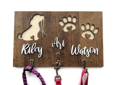 Dog Leash Holder Personalized Dog Leash Hooks Entryway | Etsy Dog Leash Hanger, Dog Leash Hook, Pet Storage, Dog Leash Holder, Pet Organization, Multiple Dogs, Leash Holder, Pet Gear, Dog Rooms