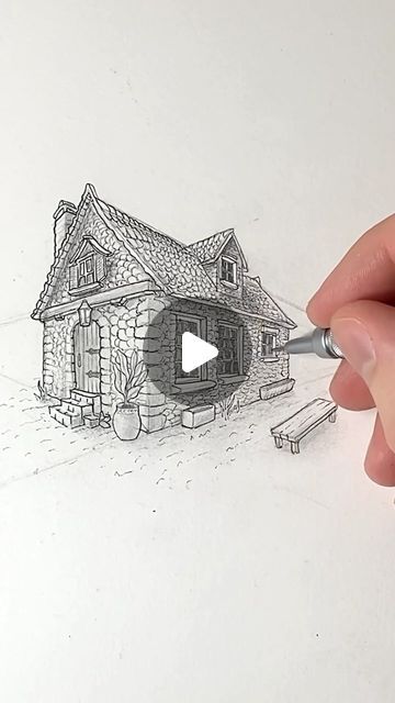 Two Point Perspective Reference, How To Draw Architecture, How To Draw Buildings, How To Draw A House, House Drawing Sketches, Drawings Of Houses, Two Point Perspective Drawing, 1 Point Perspective Drawing, Croquis Architecture