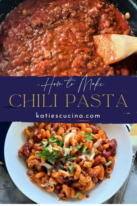 Chilli Pasta Bake, Chili With Pasta Recipe, Chilli Pasta Recipe, Chili With Pasta, Pasta With Ground Beef, Cambodia Food, Bean Pasta Recipes, Chilli Pasta, Chili Pasta