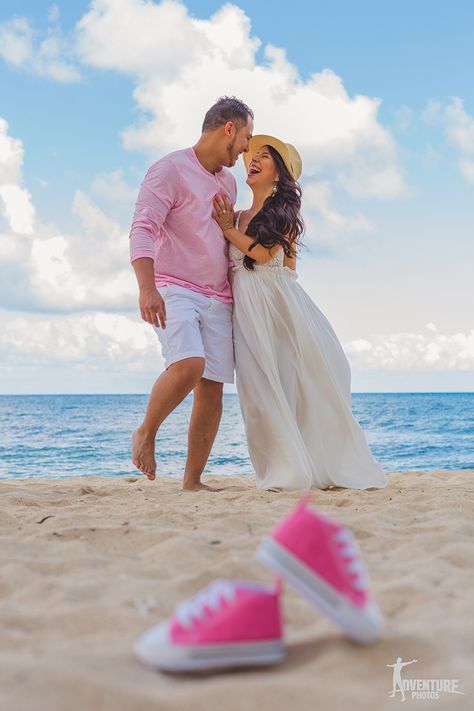 Maternity Photoshoot On Beach, Maternity Shoot Photos, Gender Reveal Photoshoot Beach, Maternity Photoshoot Beach Ideas, Beach Gender Reveal Photography, Pregnancy Shoot Beach, Beach Maternity Photos Couples, Beach Baby Announcement, Maternity Shoot Beach