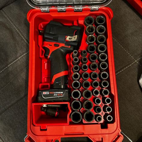 Milwaukee Packout M12 Stubby Impact 3/8 - Etsy Milwaukee Tool Box Ideas, Milwaukee Cordless Tools, Milwaukee Tool Box, Tool Box Ideas, Apocalypse Survival Gear, Work Trailer, Milwaukee Power Tools, Milwaukee Packout, Compartment Organizer