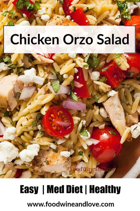 Easy Chicken and Orzo Salad #easy #MedDiet #healthy #salad #recipe Chicken Orzo Salad, Orzo Salat, Chicken And Orzo, Orzo Salad Recipes, Recipes Potato, Dinners Easy, Orzo Pasta Salad, Orzo Recipes, Salad Easy