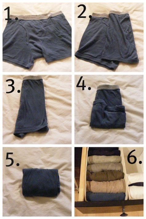 Men’s Underwear | 25 Tutorials To Teach You To Fold Things Like An Actual Adult  http://www.buzzfeed.com/rachelwmiller/25-tutorials-to-teach-you-to-fold-things-like-an-actual-adul#.ko4wy04Mz How To Fold Boxers, Konmari Folding, Clothes Closet Organization, Clothes Organization Diy, Konmari Method, Sock Drawer, How To Fold, Marie Kondo, Organize Drawers