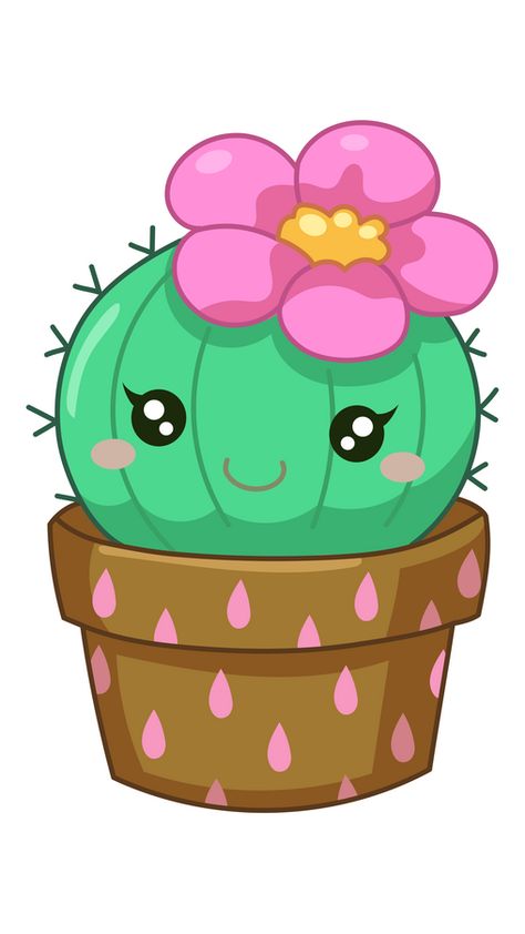 Cactus Cartoon Cute, Cute Flower Drawing Kawaii, Cute Plant Drawings, Cute Flower Clipart, Kawaii Cactus, Cactus Cartoon, Desert Dweller, Cartoon Cactus, Plant Clipart