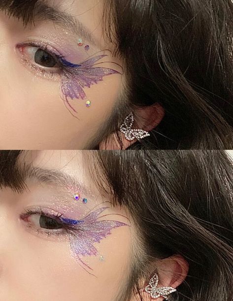 Butterfly Temporary Tattoo Eye Makeup, Butterfly Tattoo Eye Makeup, Eras Makeup, Fairy Make-up, Trilogy Tour, Butterfly Makeup, Rave Makeup, Send Help, Ethereal Makeup