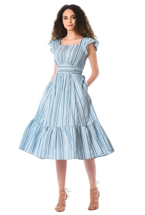 Casual Frocks, Strapless Dresses, Frock Fashion, Pleat Skirt, Girls Frock Design, Wedding Dresses Strapless, Frock Design, Stripe Dress, African Fashion Dresses