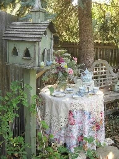 Tea time Mushroom Patch, Garden Centers, Tea Party Garden, Garden Jewelry, Garden Cottage, Country Gardening, Outdoor Rooms, Birdhouse, Garden Room