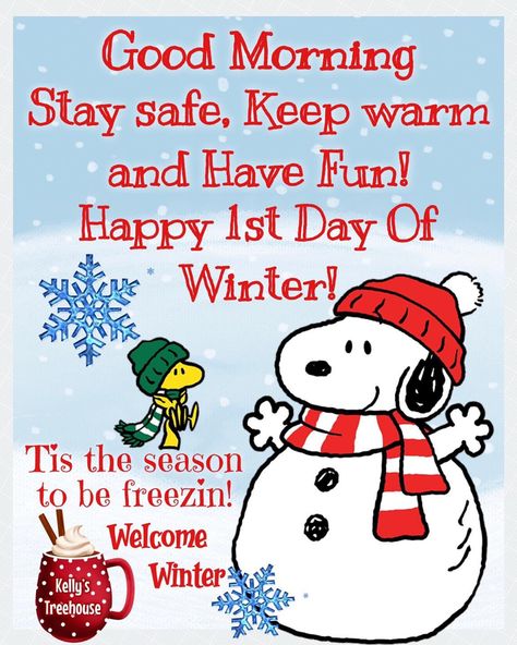 December Quotes Funny, Good Snowy Morning, 1st Day Of December, Seasons Quotes, Peanuts Snoopy Quotes, 1st Day Of Winter, Good Morning Daughter, Happy First Day Of Winter, Month Inspiration