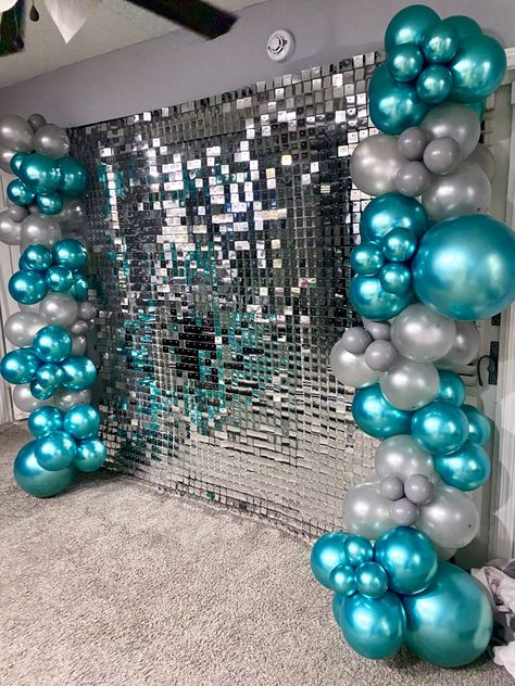 21st Bday Decorations Blue, Teal Color Birthday Theme, Sweet 16 Blue Theme Ideas, Black Gold And Tiffany Blue Party, Teal And Silver Birthday Decorations, Aqua Birthday Party Ideas, Purple Turquoise And Grey Wedding, Aqua Party Theme, Dancing Queen Birthday Decorations