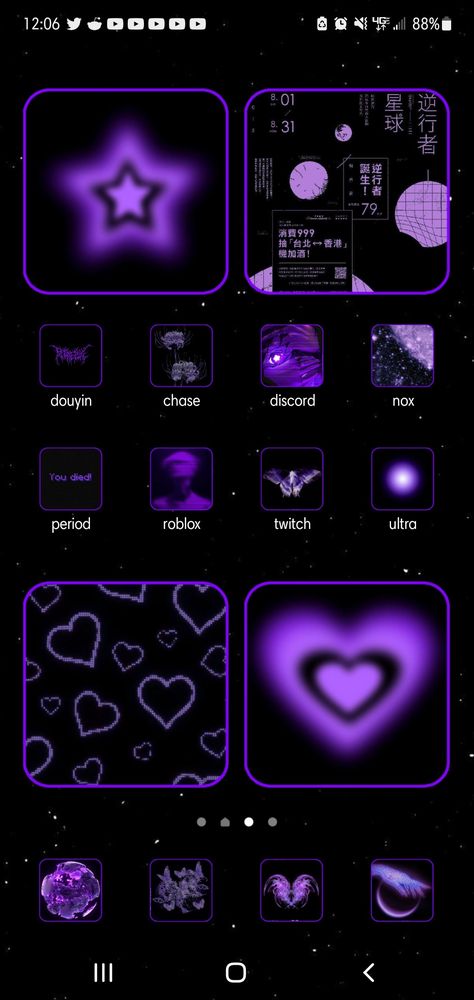 Dark Purple Iphone Layout, Iphone Homescreen Ideas Purple, Dark Purple Phone Theme, Purple Themed Phone, Purple Ios Layout, Purple Phone Layout, Purple Iphone Layout, Purple Phone Theme, Purple Homescreen